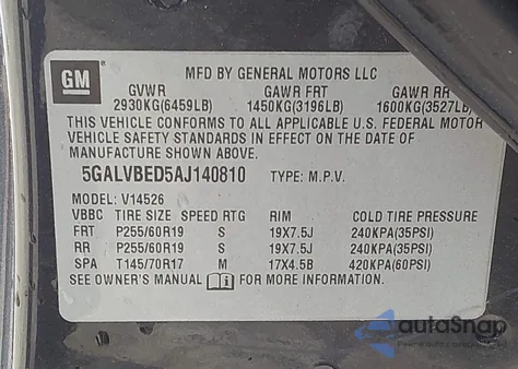 2010 Buick Enclave 1Xl from USA, damaged, VIN 5GALVBED5AJ140810